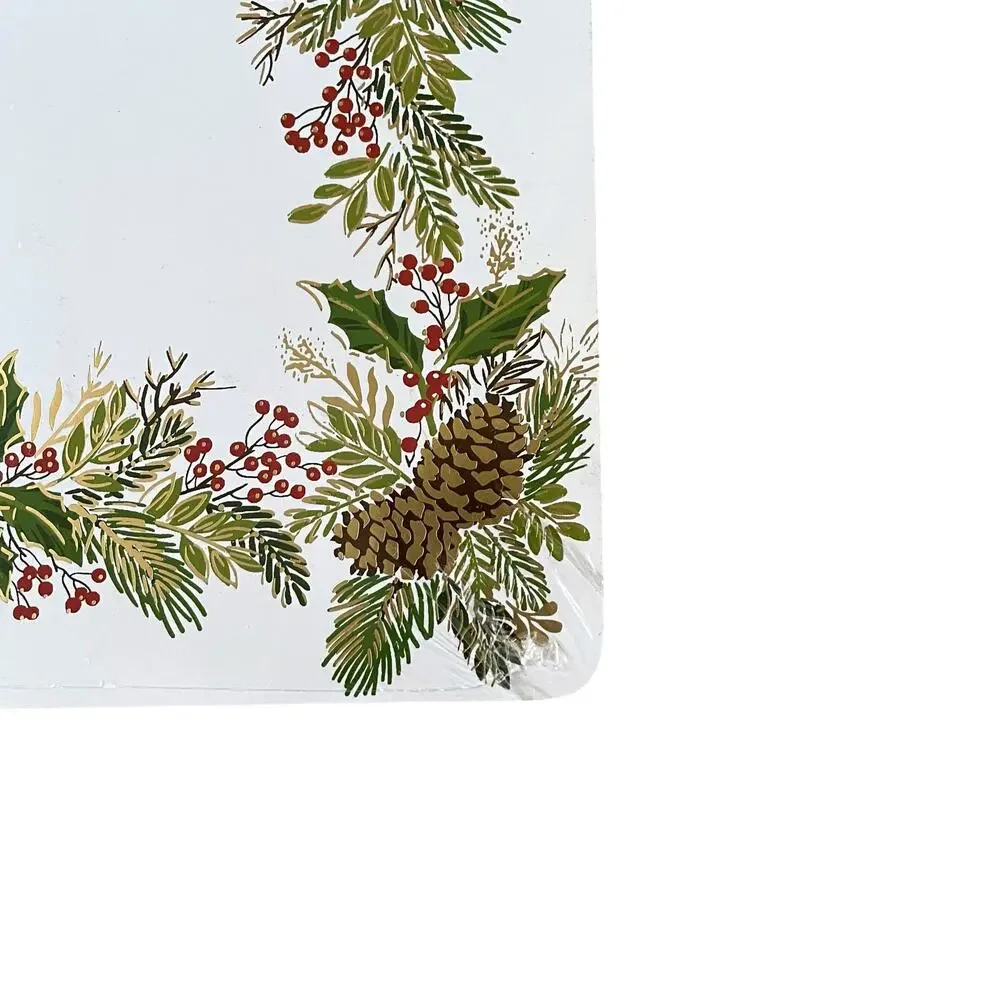 Christmas Cork Backed Hard Placemats Holiday Holly & Pine Garland Set of 4 New